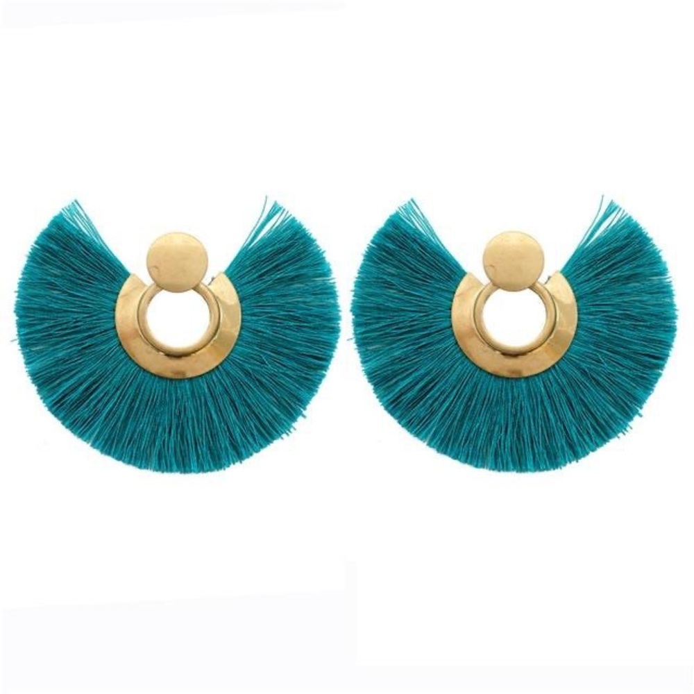 Turquoise Boho Statement Fringe Dangle Earrings